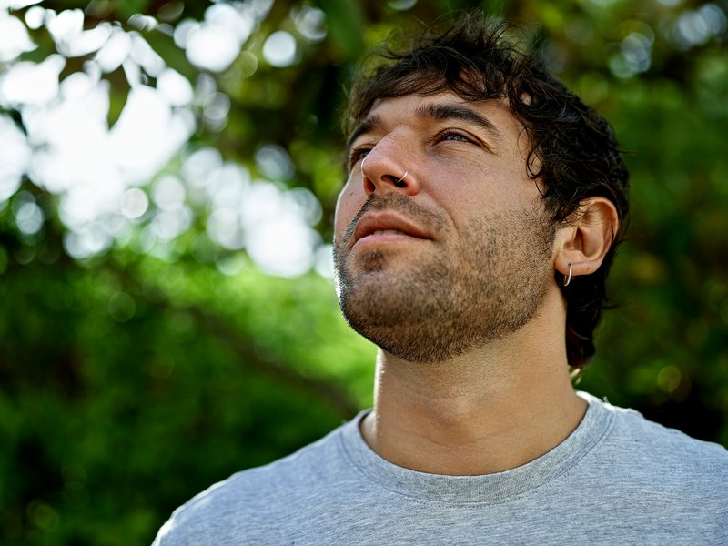 Man looking upward, off camera