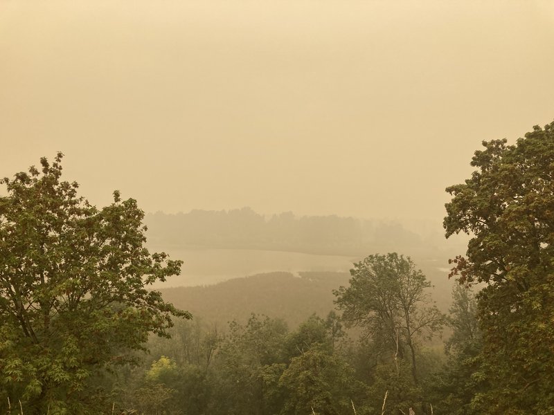 Dense wildfire smoke over Oaks Bottom Wildlife Refuge, Sept. 10, 2020