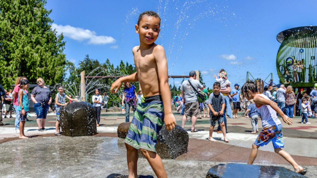 Children playing in a splash pad