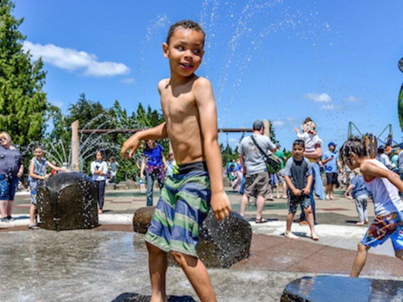 Children playing in a splash pad