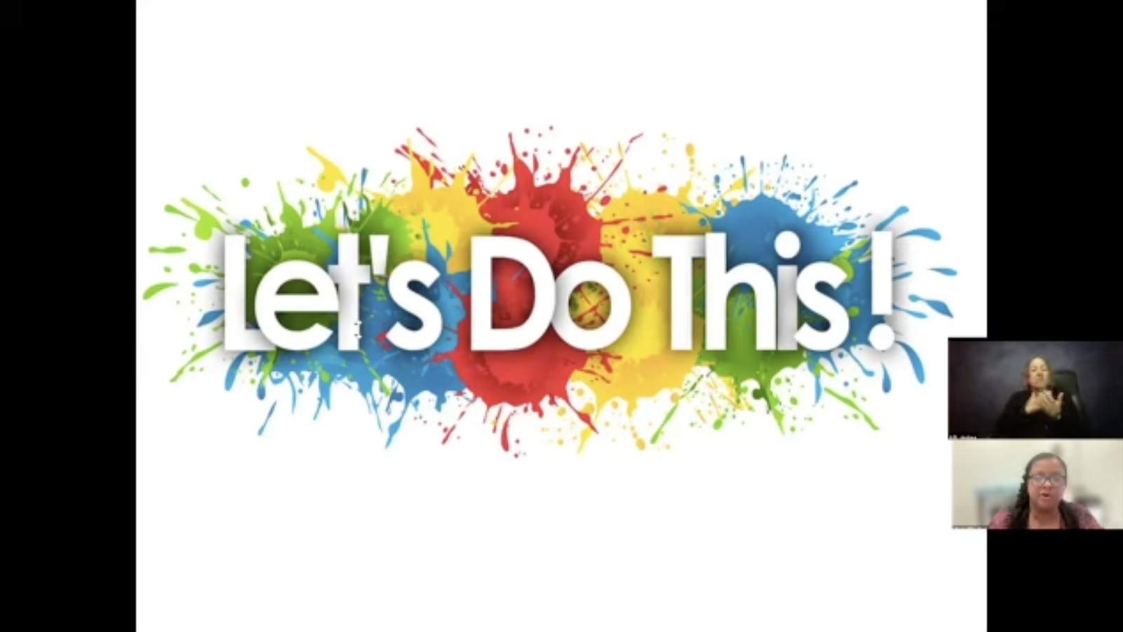 Screenshot from the Preparing to Prosper webinar, with large colorful text reading LETS DO THIS