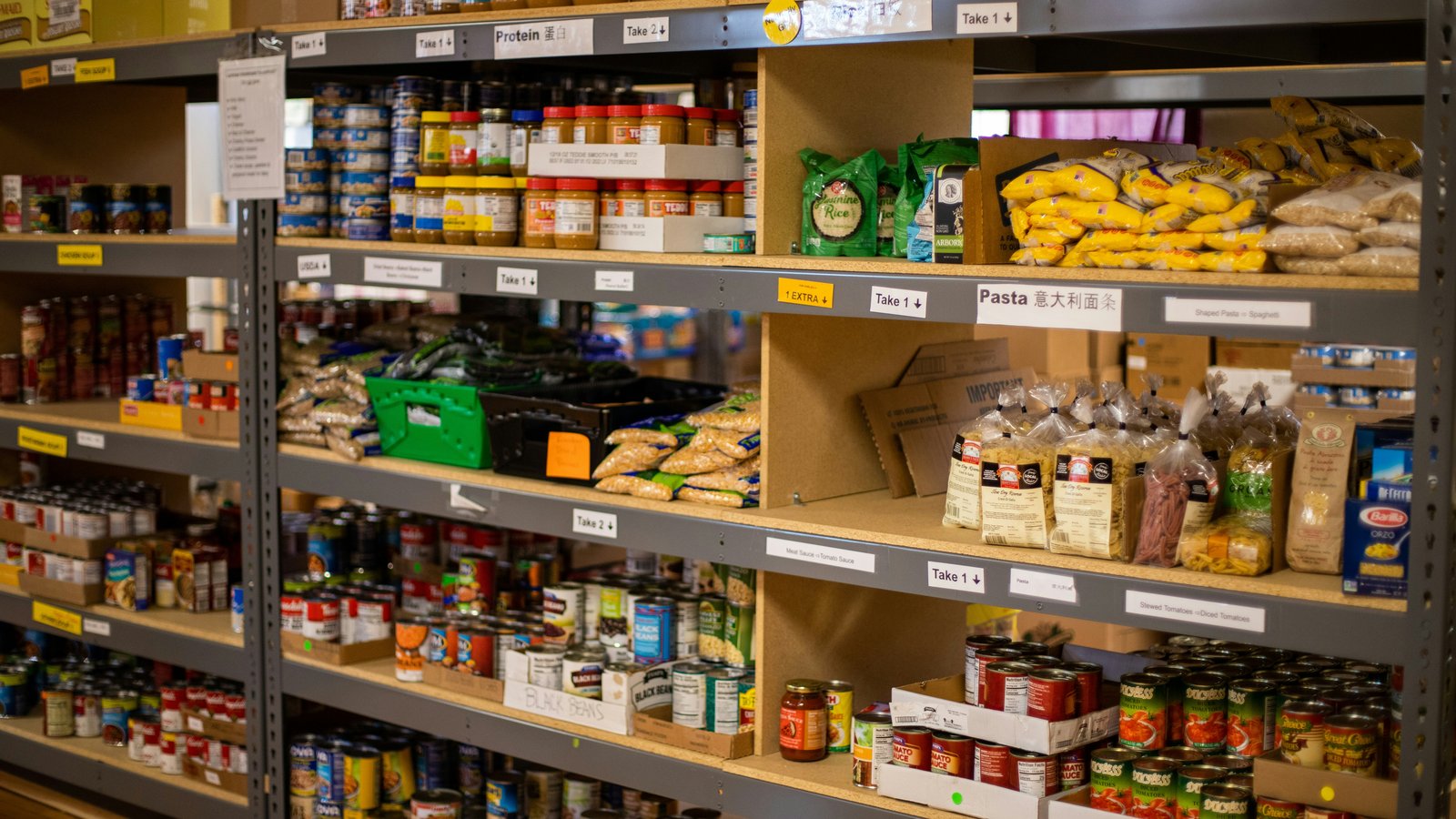 Canned foods at a food bank