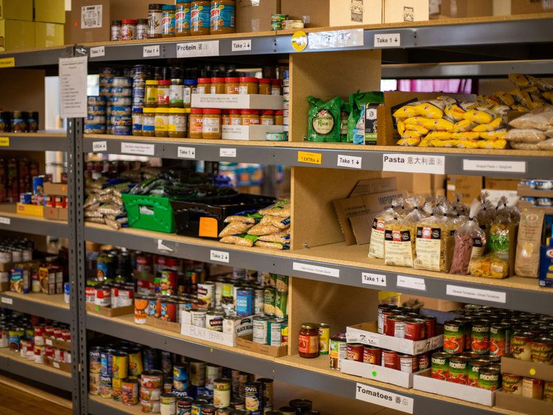 Canned foods at a food bank