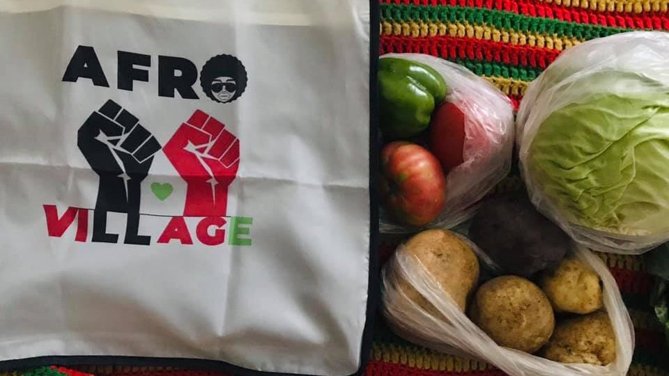 AfroVillage tote bag and veggies