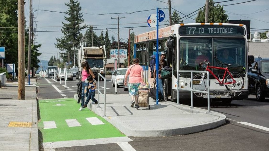 Busy, well-designed bus stop