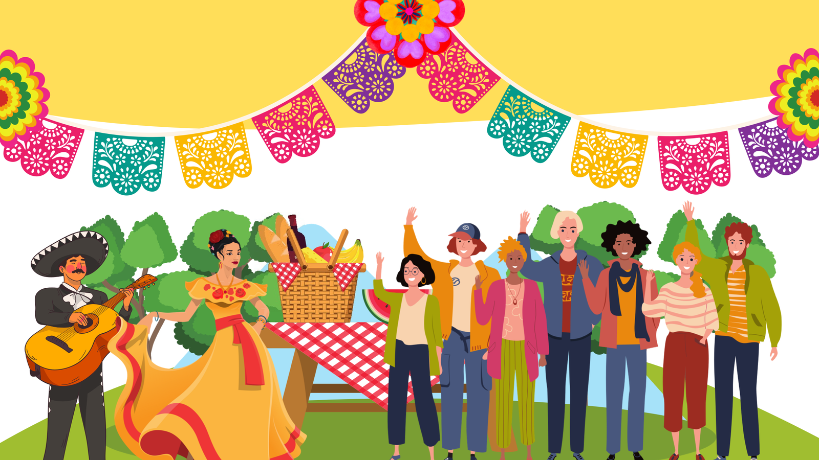 Illustration of people celebrating in a park