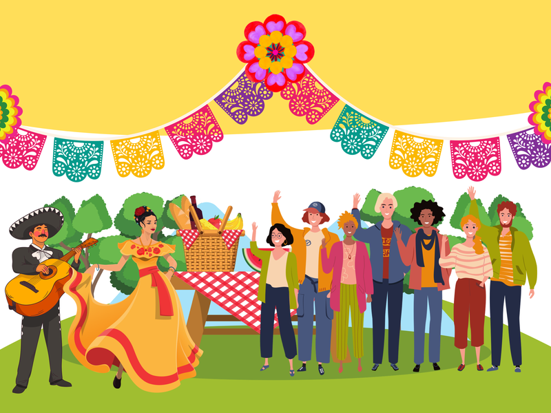 Illustration of people celebrating in a park