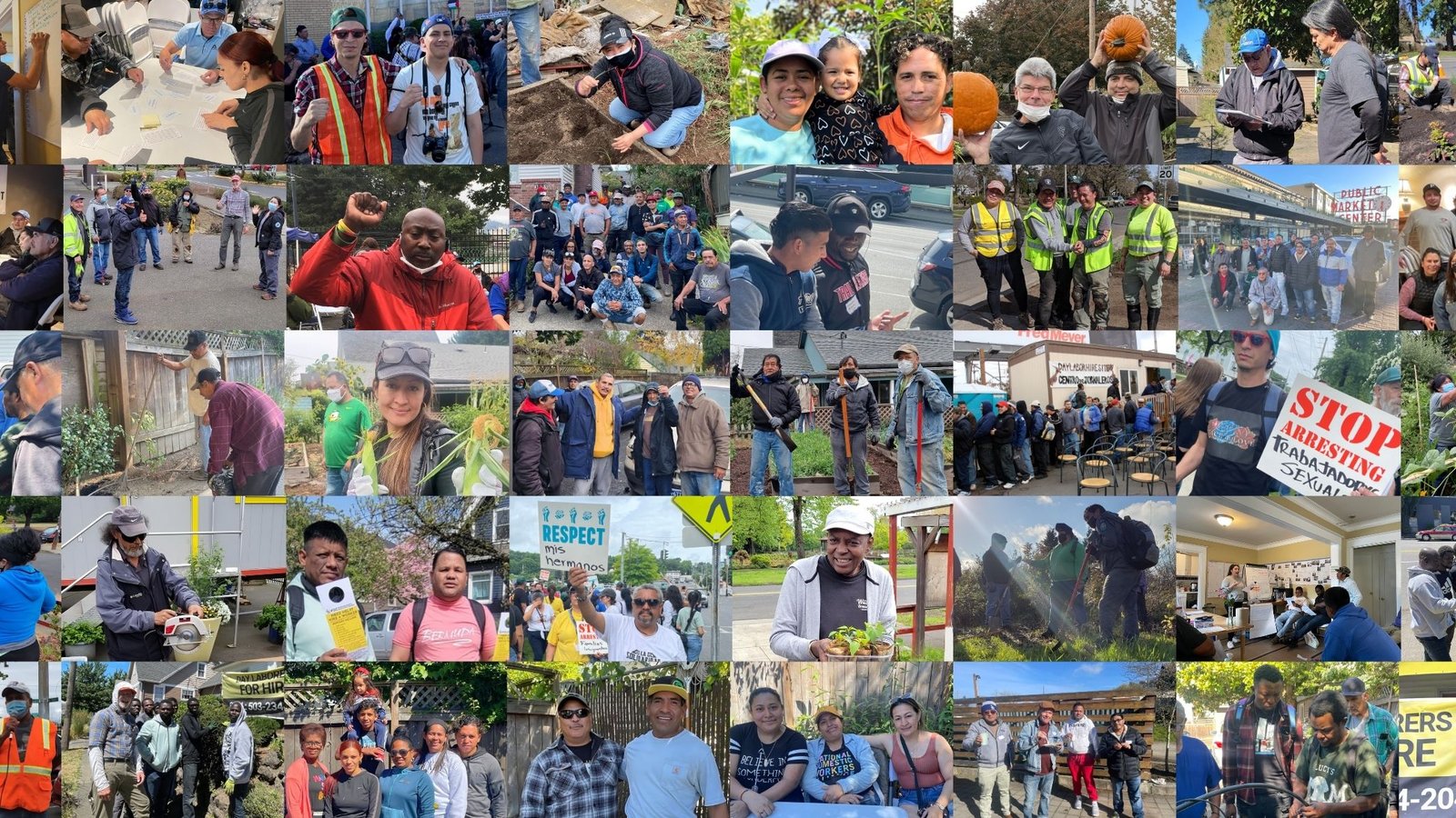 Collage of many workers, most are people of colors esp. Latino